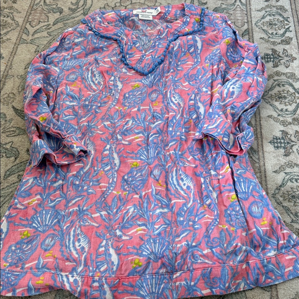 Vineyard Vines Girls Pink & Blue Seashell Swim Coverup